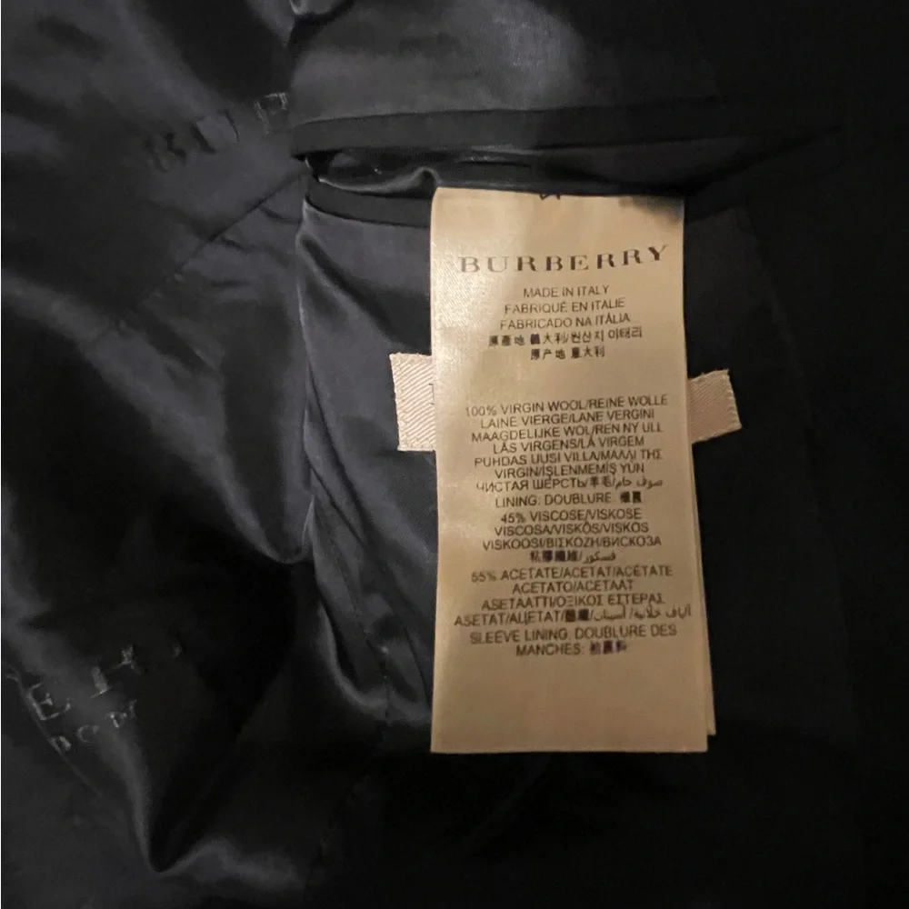 Wool Burberry Blue Blazer with Notch Lapels and Wool Blend - Picture 16 of 17